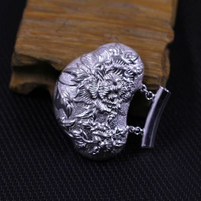 【人品银品】S990纯银手工雕刻牡丹吊坠 花开富贵，传承东方雅韵